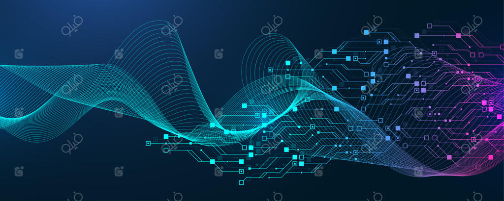 طراحی پس‌زمینه تکنولوژی مدرن با بافت مدار الکترونیکی، جریان امواج و انفجار کوانتومی