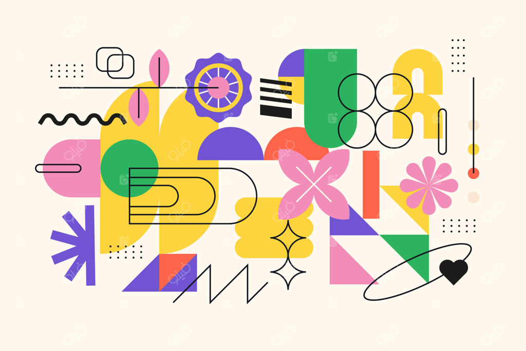 تصویرسازی شکل‌های هندسی رنگارنگ و رترو در طراحی تخت