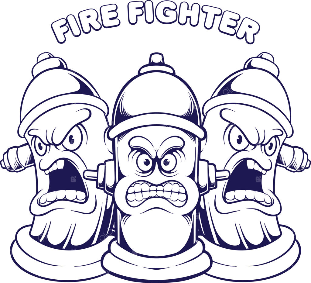 تصویرسازی‌های تک‌رنگ مسکات شیر آتش‌نشانی با طرح آتش‌نشان عصبانی