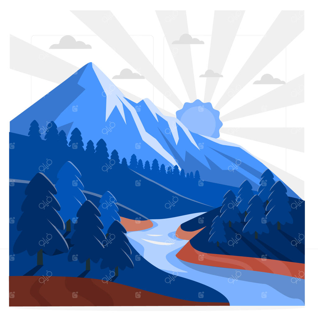 تصویرسازی مفهوم طلوع آفتاب در کوهستان