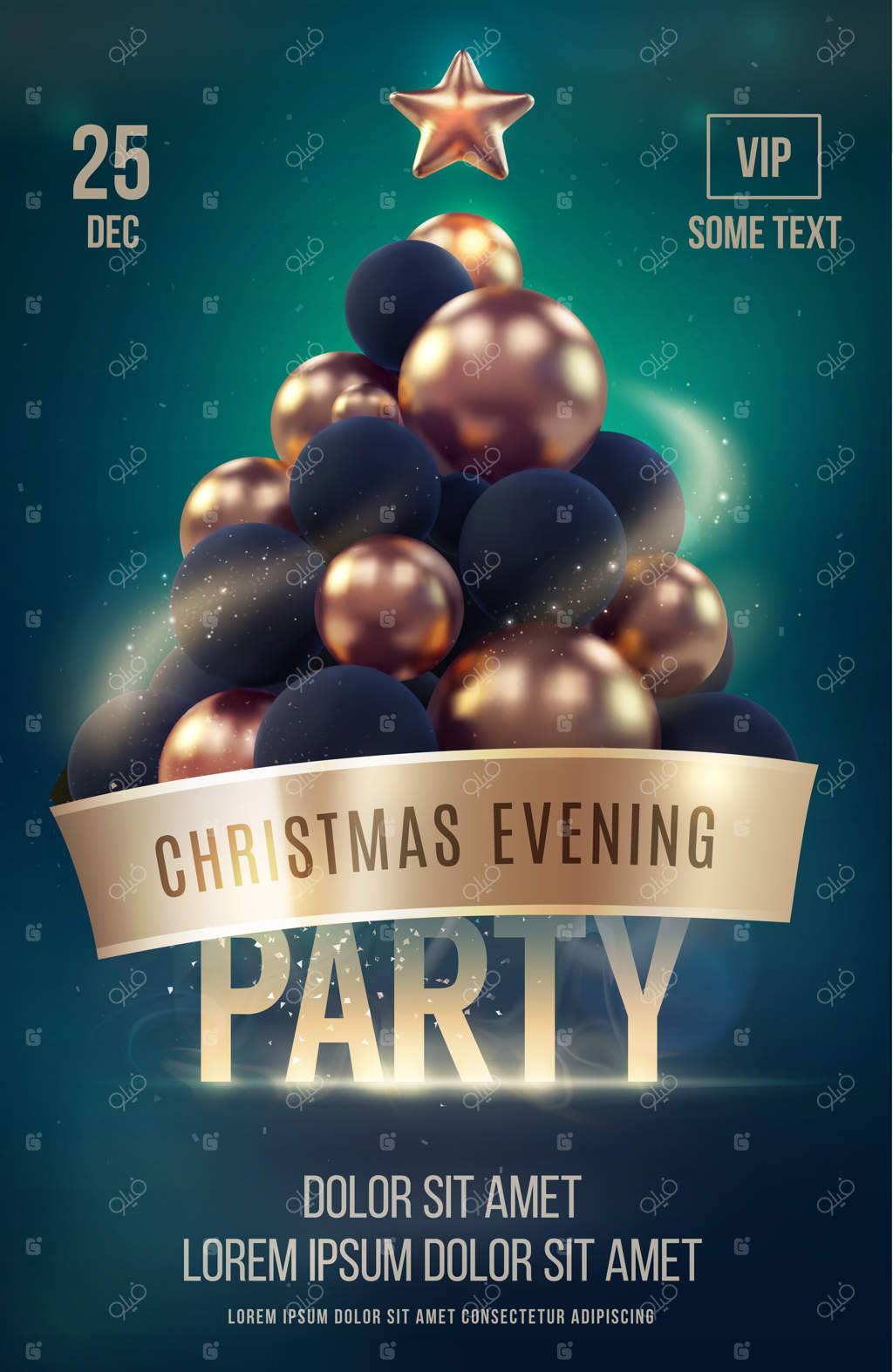 پترن پوستر مهمانی کریسمس با درخت طلایی کریسمس