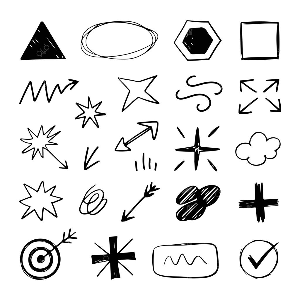 عناصر گرافیکی دستی و نمادهای شکل و پیکان‌ها