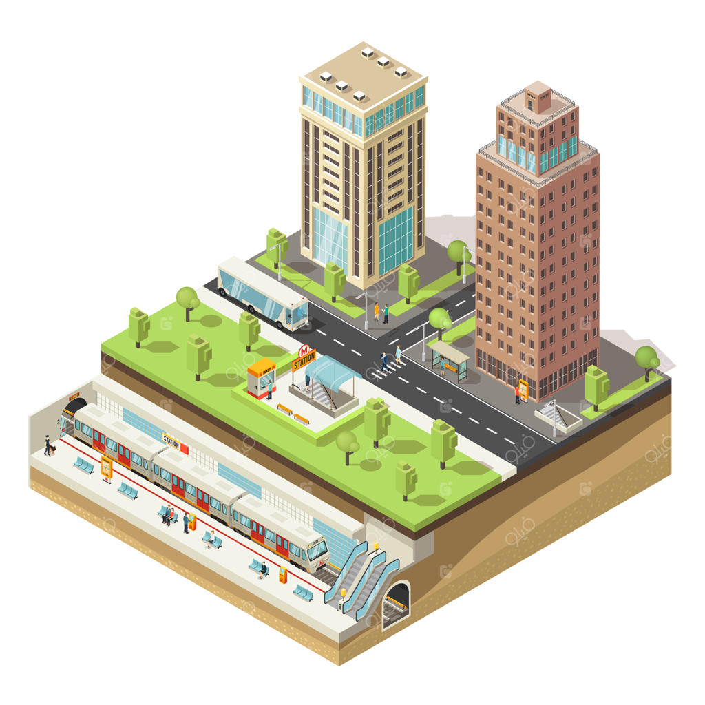 مفهوم شهرسازی رنگارنگ به سبک ایزومتریک