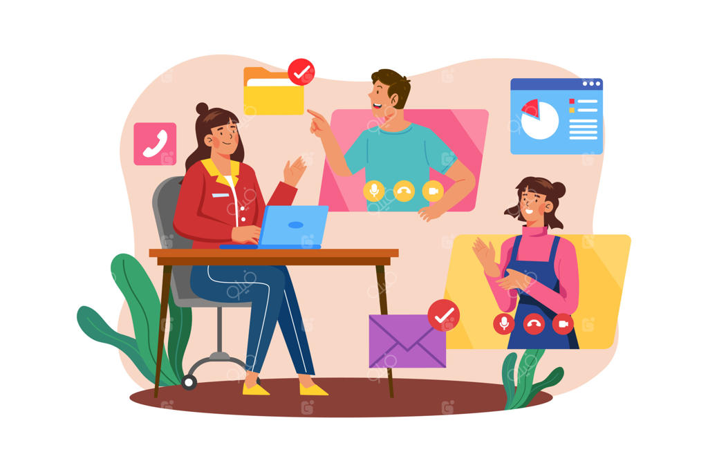 تیم تجاری در حال برگزاری جلسه تصویری