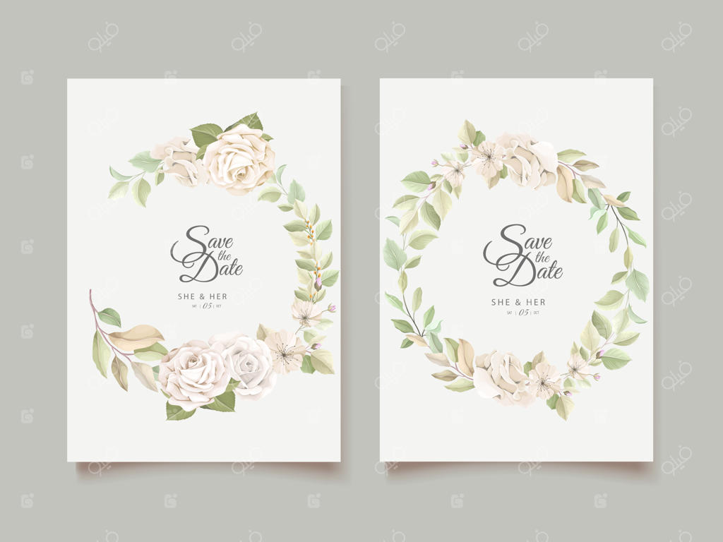 کارت عروسی شیک با قالب زیبا از گل‌ها و برگ‌ها