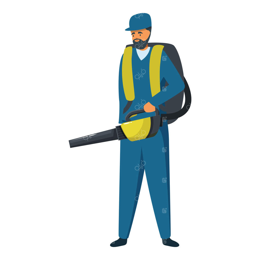 باغبان با دستگاه دمنده برگ و کوله‌پشتی، خدمات نظافت