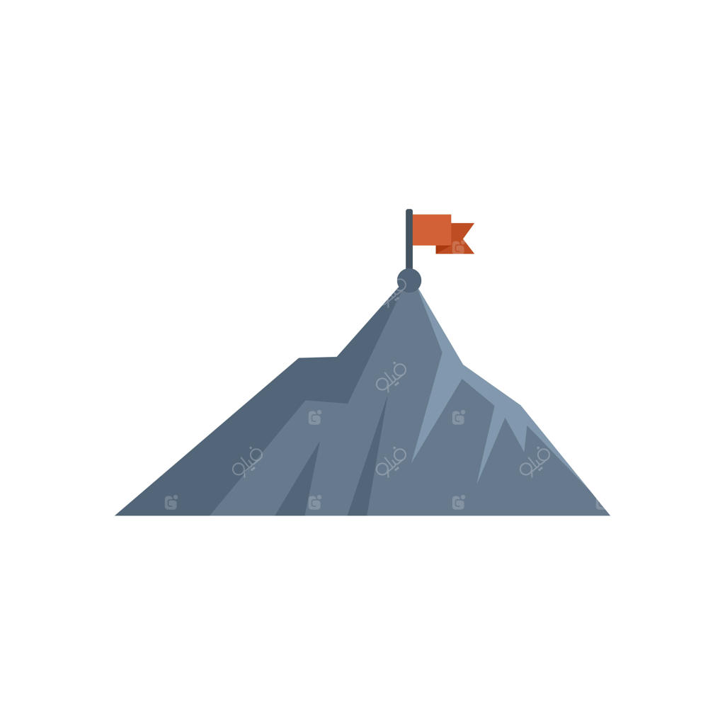 آیکون وکتور تخت پرچم روی قله کوه، نماد موفقیت و صعود شغلی
