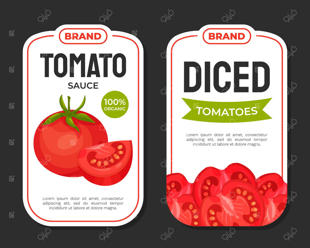 قالب طراحی برچسب محصولات سس گوجه‌فرنگی و مواد غذایی