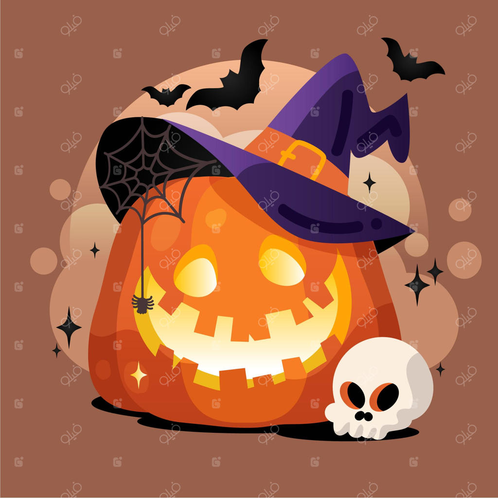 تصویر دستی کدوتنبل هالووین به صورت مسطح