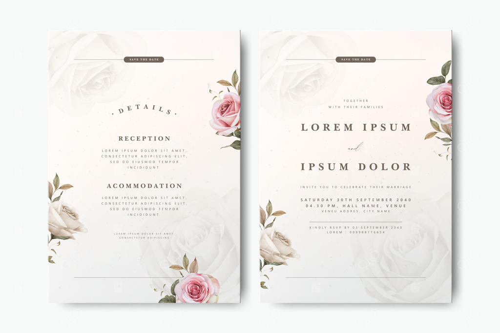 پترن دعوتنامه عروسی زیبا با طراحی گل‌های حرفه‌ای وکتور