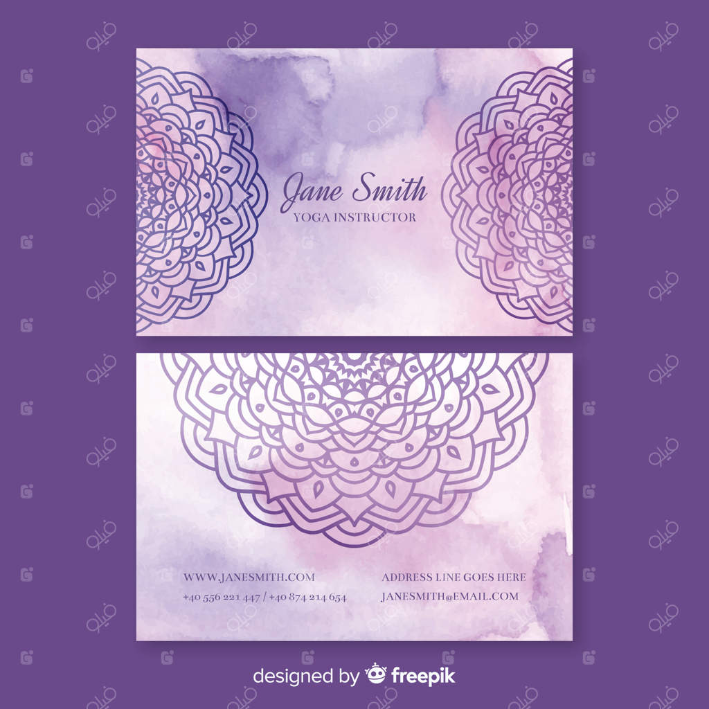 قالب کارت ویزیت ماندلا با طراحی بنفش آبرنگی