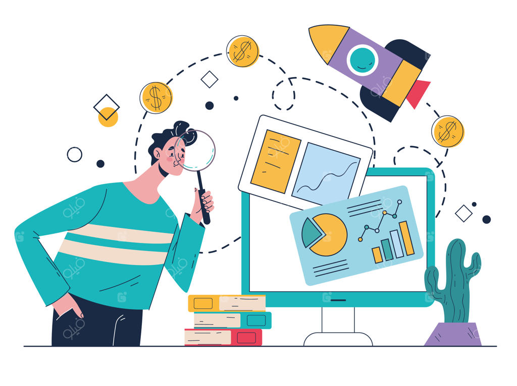 مدیریت فناوری دفتر کار دیجیتال و تجارت: یک مفهوم انتزاعی طراحی گرافیکی وکتور