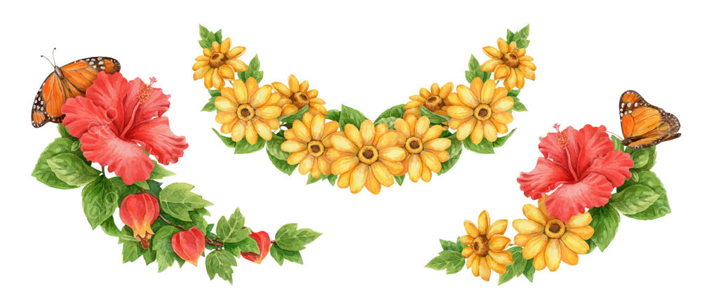 طراحی گل‌های خیره‌کننده با پروانه‌ها برای دکوراسیون وکتور حرفه‌ای