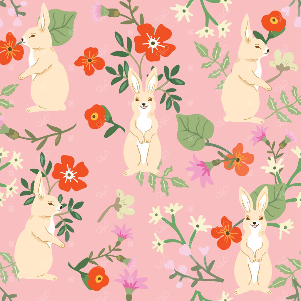 پس‌زمینه یکدست باغ گل با خرگوش قهوه‌ای زیبا