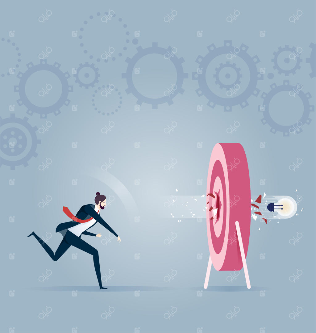 تاجر لامپ روشنایی را به سمت هدف پرتاب می‌کند. مفهوم وکتور