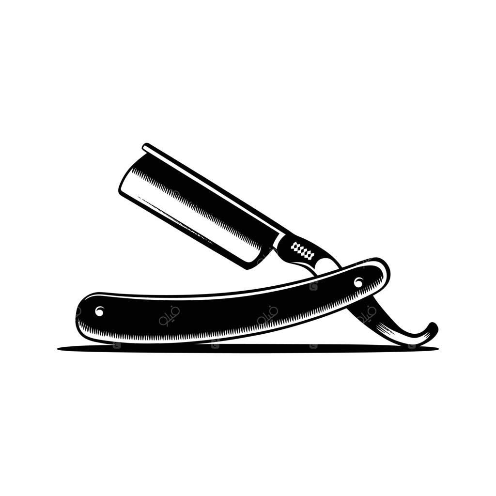 طراحی تیغ اصلاح کلاسیک سیاه و سفید برای آرایشگاه و استایل مردانه