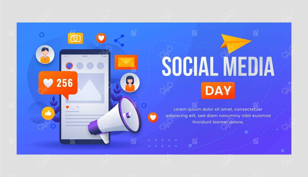 قالب بنر افقی روز شبکه‌های اجتماعی با طیف رنگی