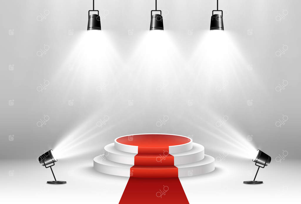 تجهیزات نورپردازی و سکو یا پایه برای تقدیر از برندگان جوایز.