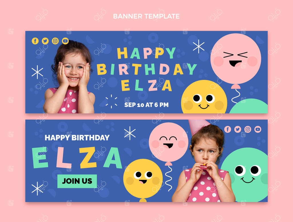 پک بنرهای تولد مینیمال با طراحی تخت