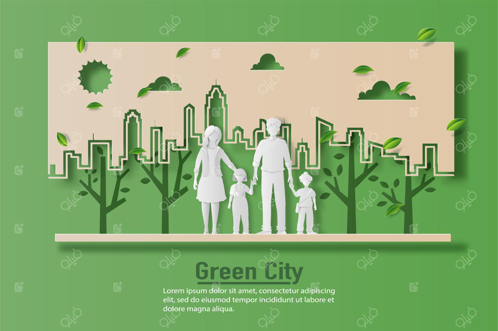 منظره‌ای از خانواده‌ای در حال لذت بردن از هوای تازه در پارک - مفهومی برای حفظ سیاره و صرفه‌جویی در انرژی.