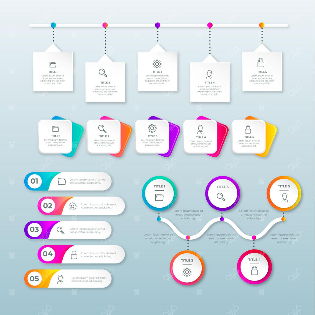 مجموعه عناصر اینفوگرافیک گرادیانی