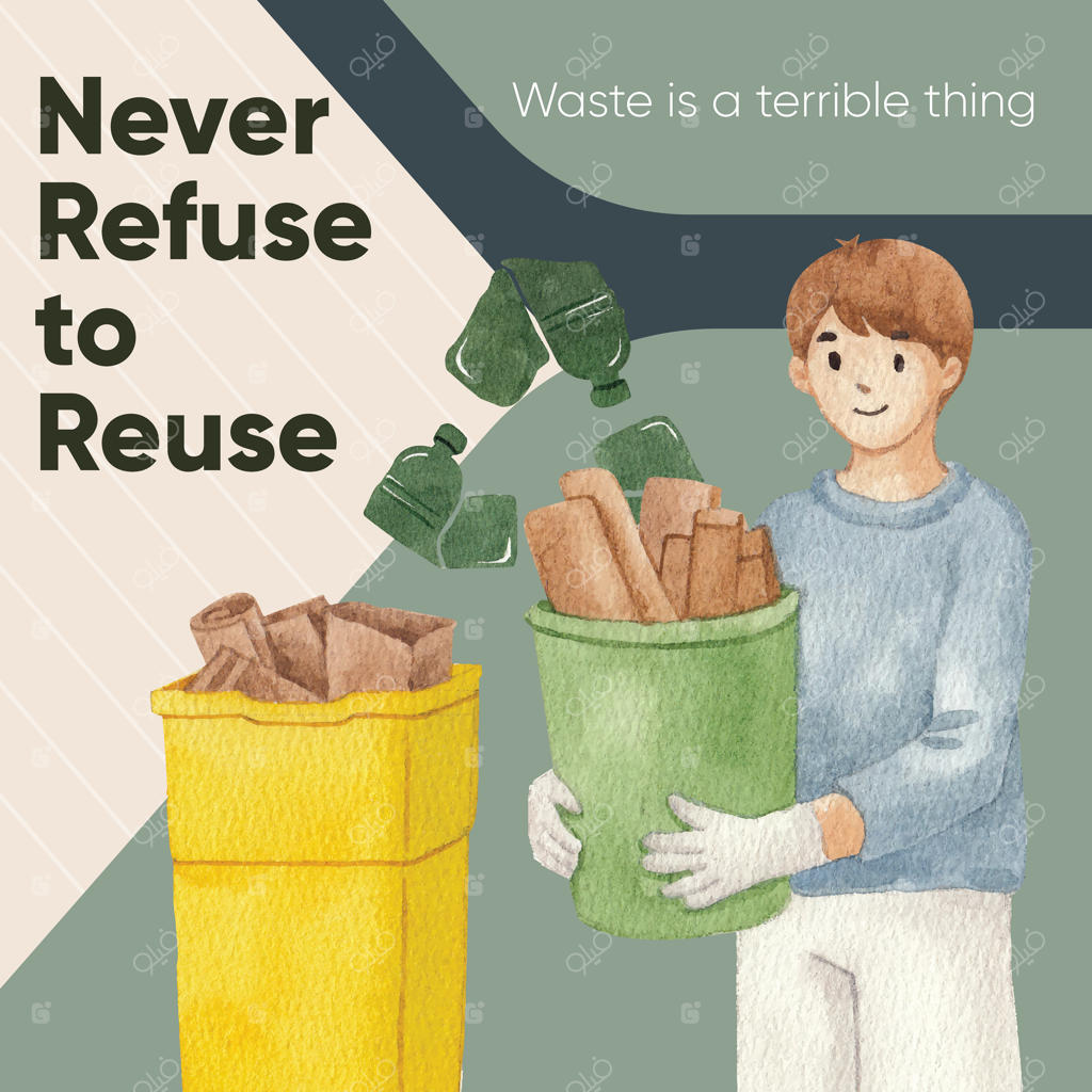 قالب پست اینستاگرام با مفهوم جهانی بازیافت به سبک آبرنگی