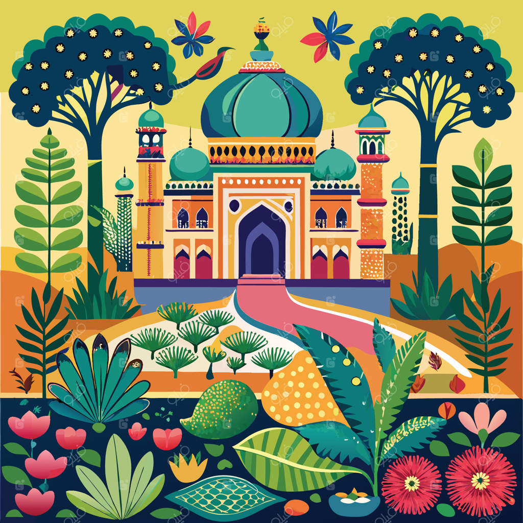 باغ مغولی آرام با طاووس باشکوه در میان شکوه کاخ