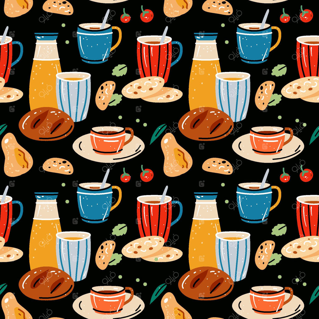 پترن یکپارچه رنگی غذا و نوشیدنی - تصویر برداری