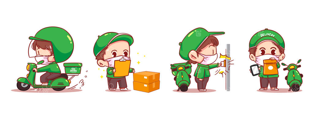 مجموعه‌ای از پیک موتوری، تصویرسازی کارتونی