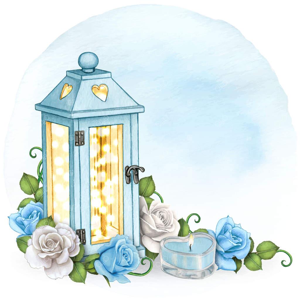 گوشه رومانتیک آبرنگی با گل‌های رز و فانوس‌ها