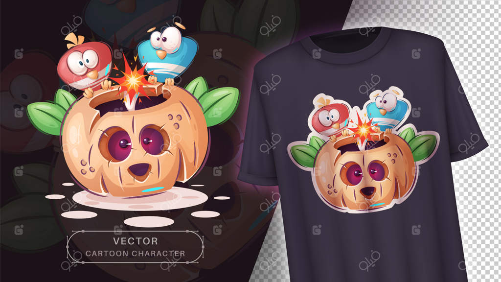 پرنده‌ی دیوانه روی کدوحلوایی هالووین - برداری EPS 10