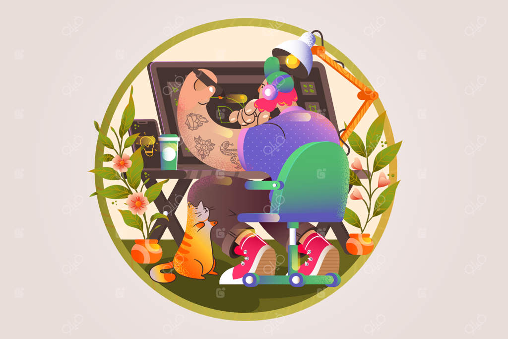 طراح گرافیک در حال طراحی لوگو با کامپیوتر