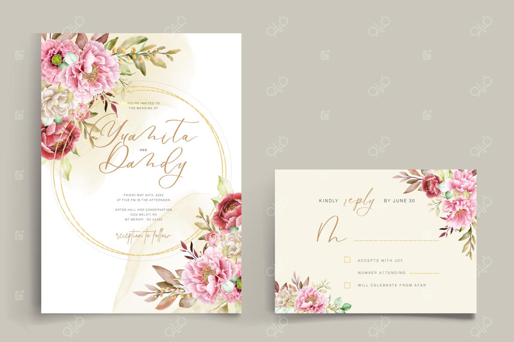 طراحی کارت با پس‌زمینه و قاب گل صد تومانی صورتی