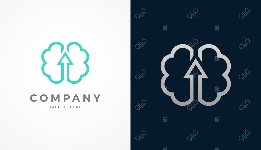 لوگوی مغز، ترکیب مغز و فلش به سمت بالا با دو سبک رنگی، مناسب برای برندها و شرکت‌ها