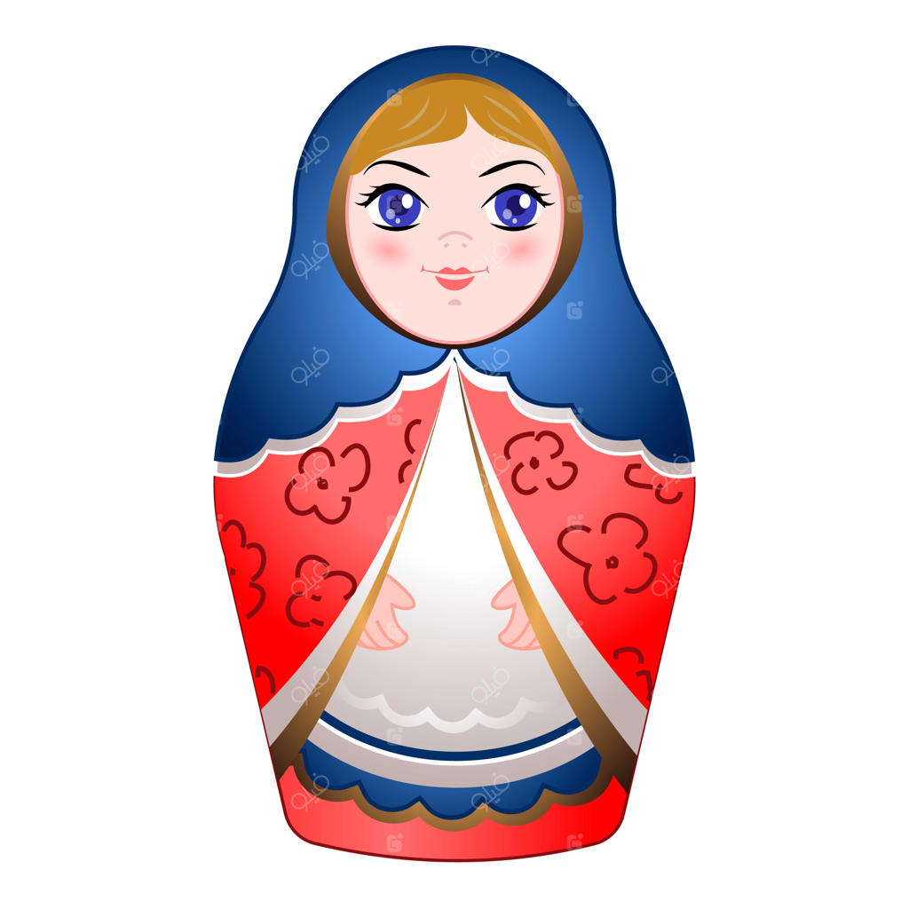 آیکون وکتور کارتونی عروسک تودرتوی روسی (ماتریوشکا) برای طراحی وب، جدا شده در پس‌زمینه سفید