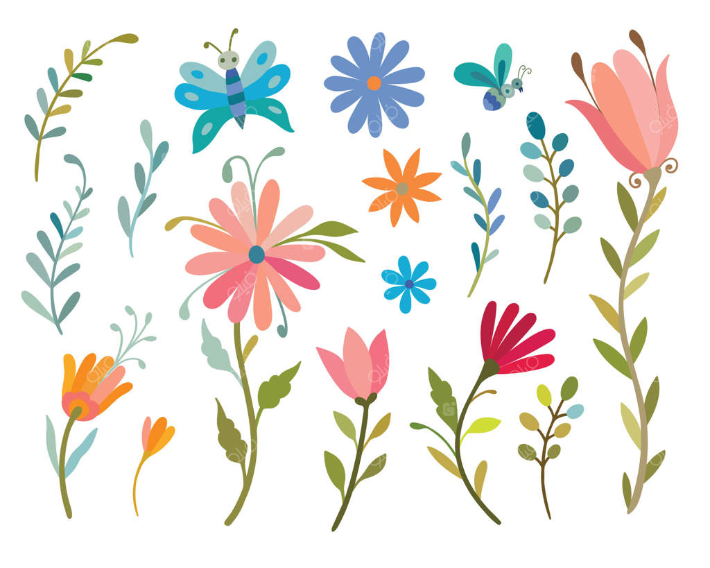 طراحی شکوفه‌های گیاهان. گل‌های دشت یا باغ.