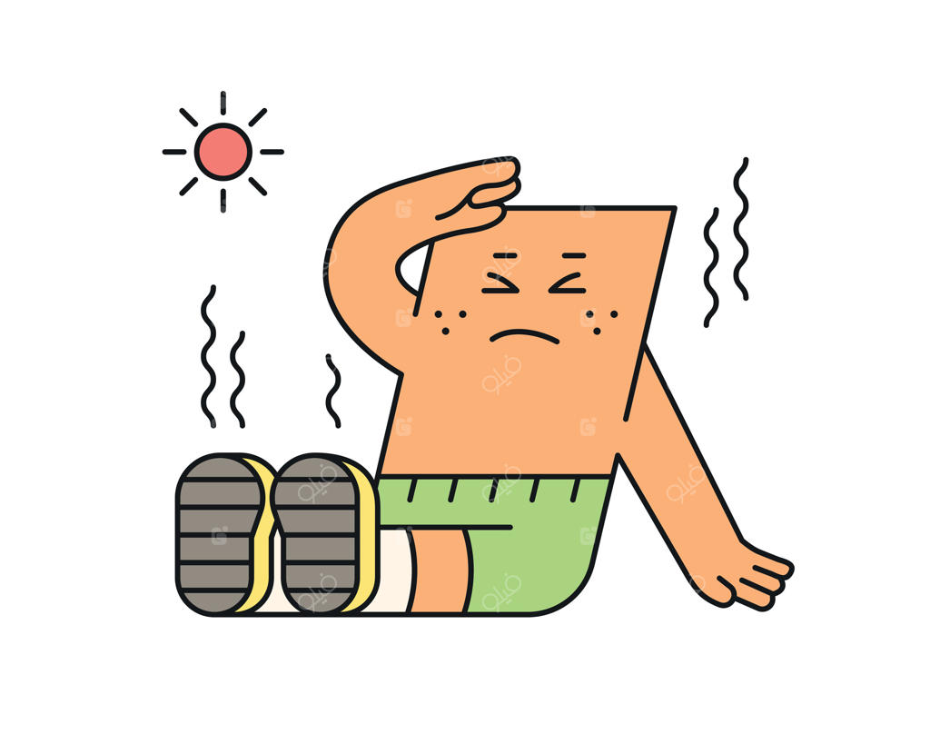 شخصیت‌های بامزه با اشکال انتزاعی: مربعی که از گرمای تابستان خسته شده و از پا افتاده است.