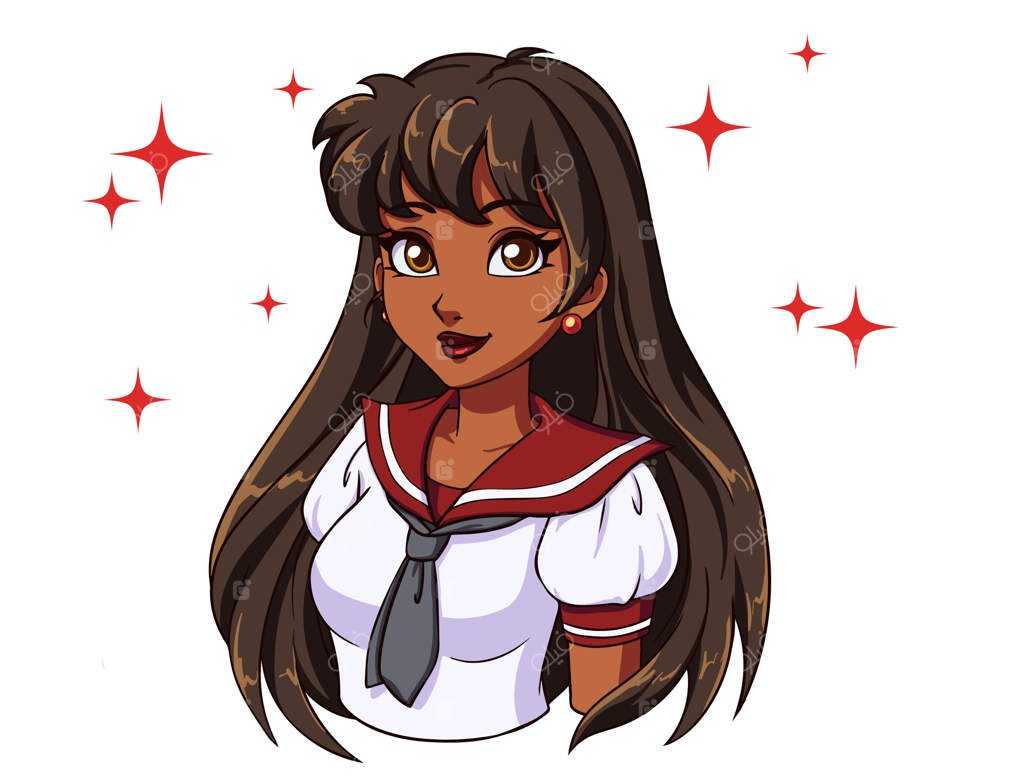 دختر کارتونی با موهای مشکی و لباس مدرسه ژاپنی