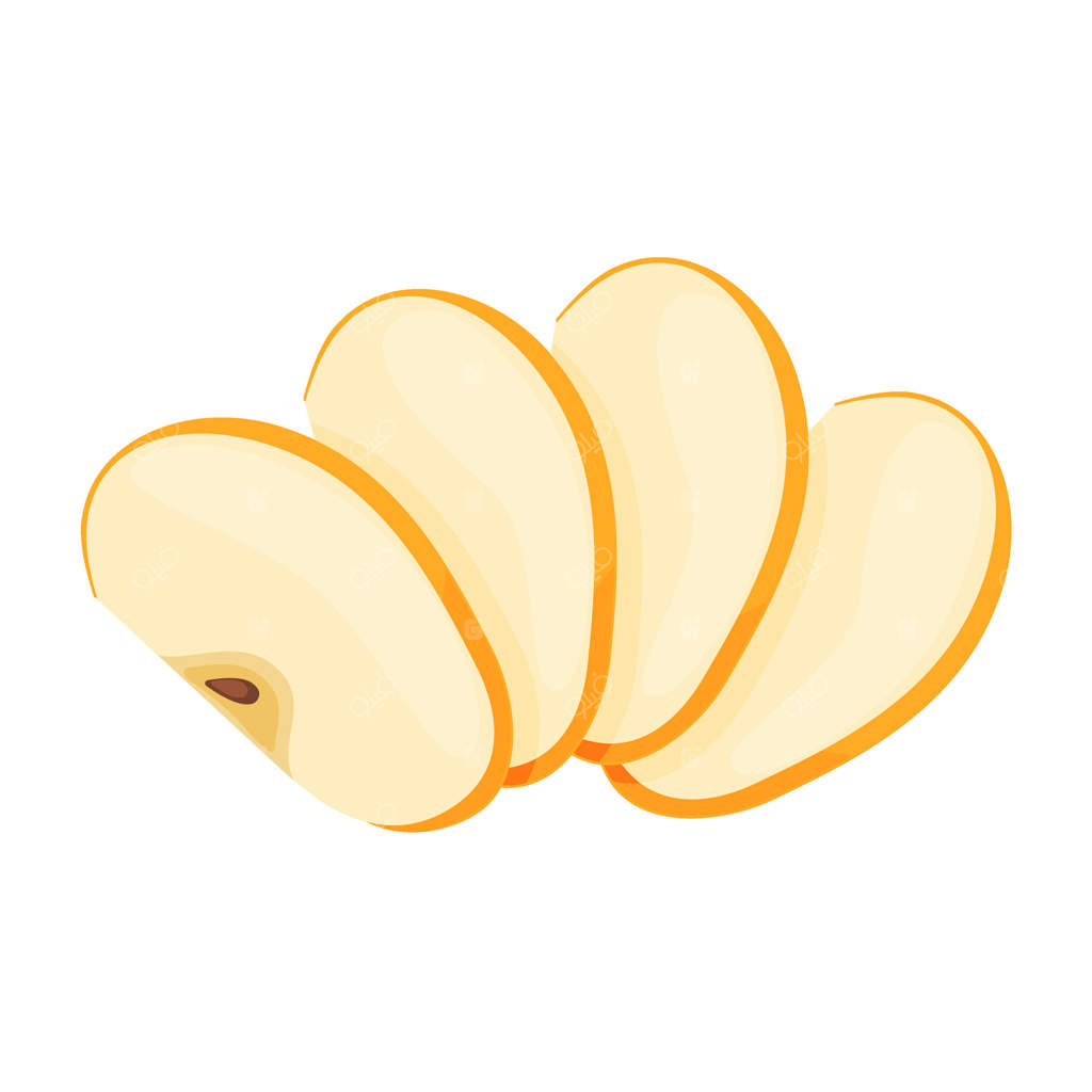 برش‌های نصفه سیب زرد رسیده، میوه تازه باغ. نقاشی دستی کلیپ‌آرت خوراکی. برش‌های سیب زرد تازه، سبک تخت با پس‌زمینه شفاف. تصویر سیب طلایی خوشمزه