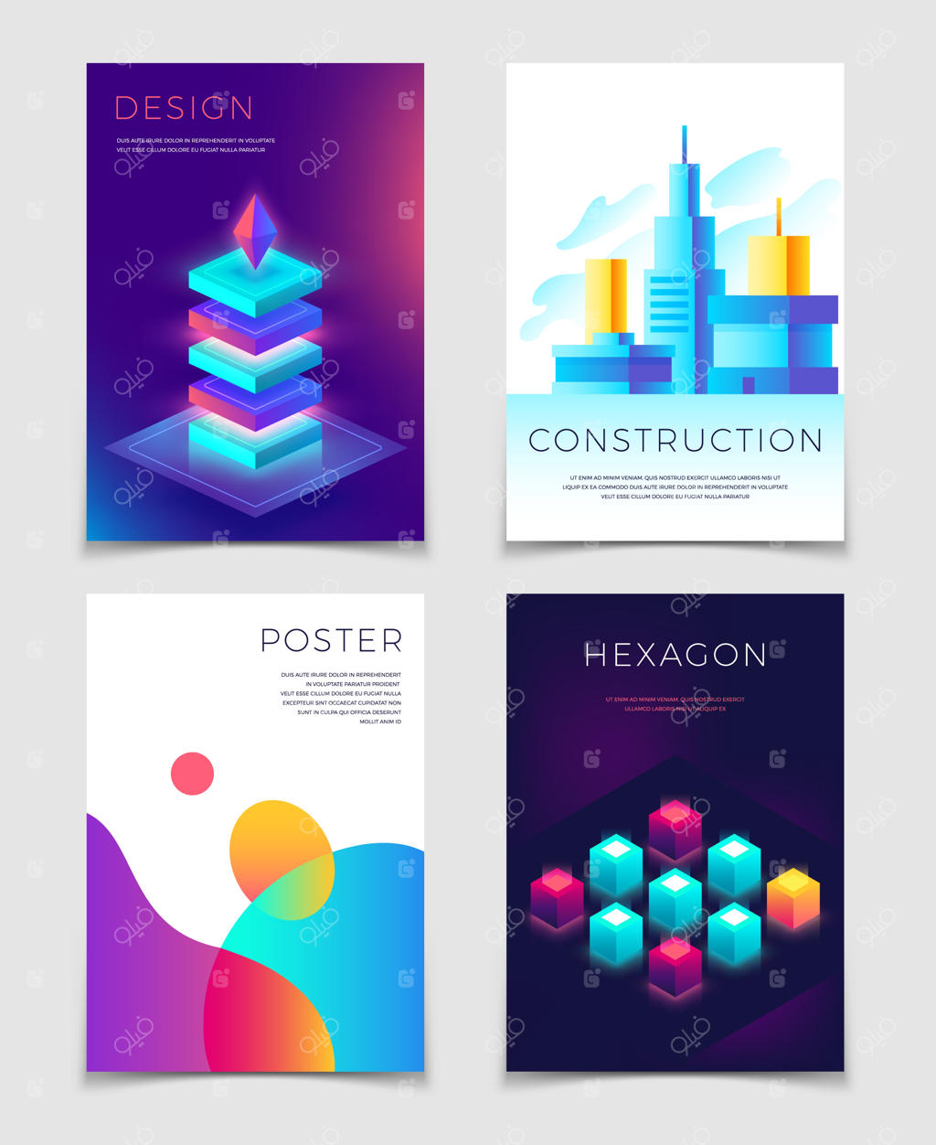 قالب جلد کسب‌وکار با تایپوگرافی و اشکال سه‌بعدی رنگارنگ و انتزاعی