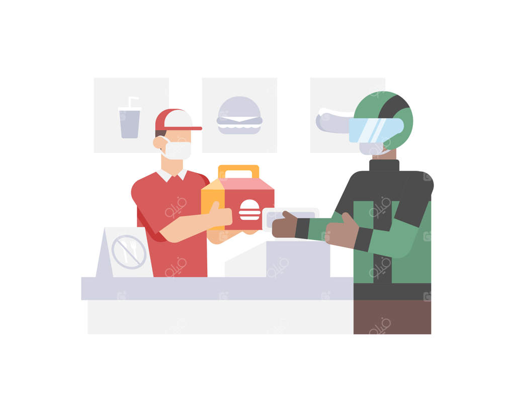 خرید آنلاین و تحویل برگر از فست فود به خانه مشتری (تصویرسازی)