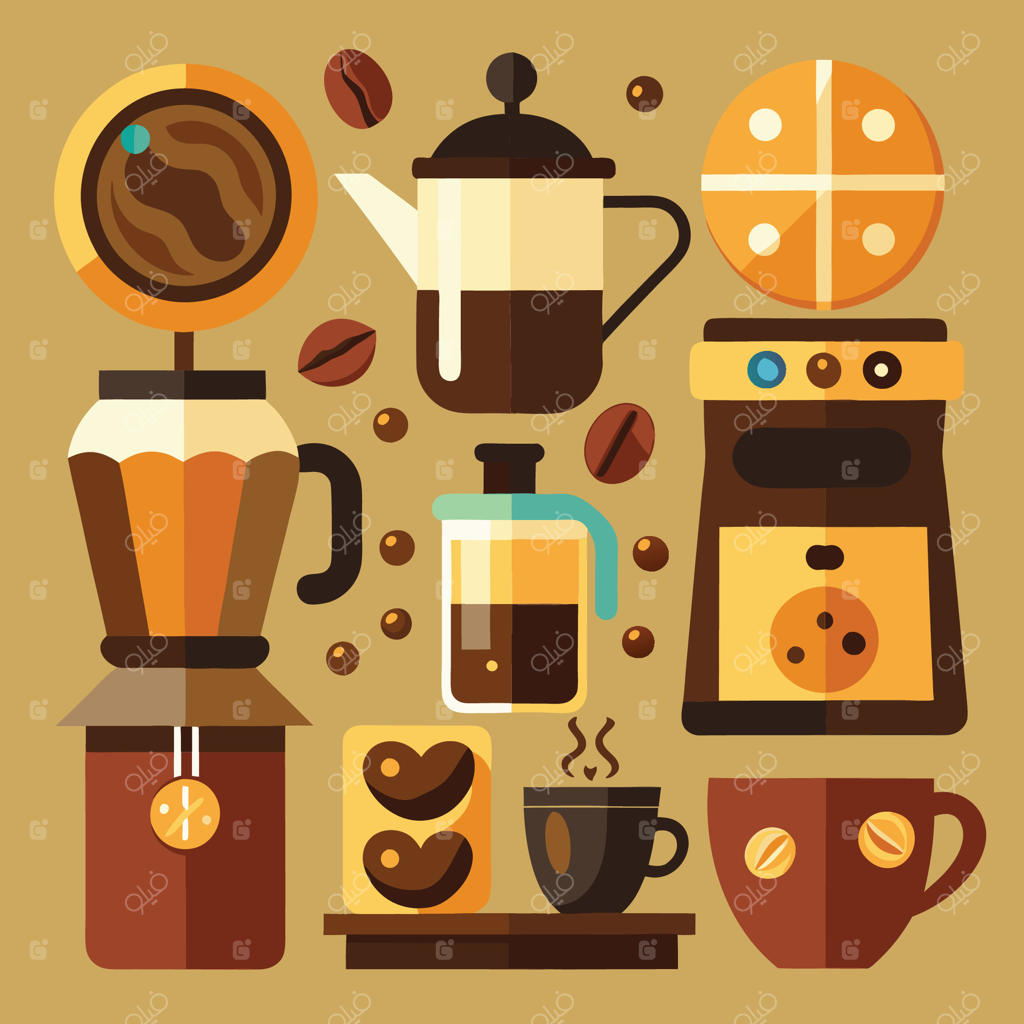 مجموعه کامل عناصر و لوازم قهوه برای طراحان