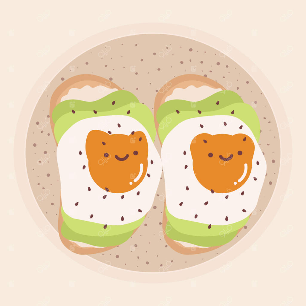 ساندویچ تخم‌مرغ غذای سالم آیکون‌های بامزه صبحانه به سبک کاوایی ایده‌های کلاسیک صبحانه