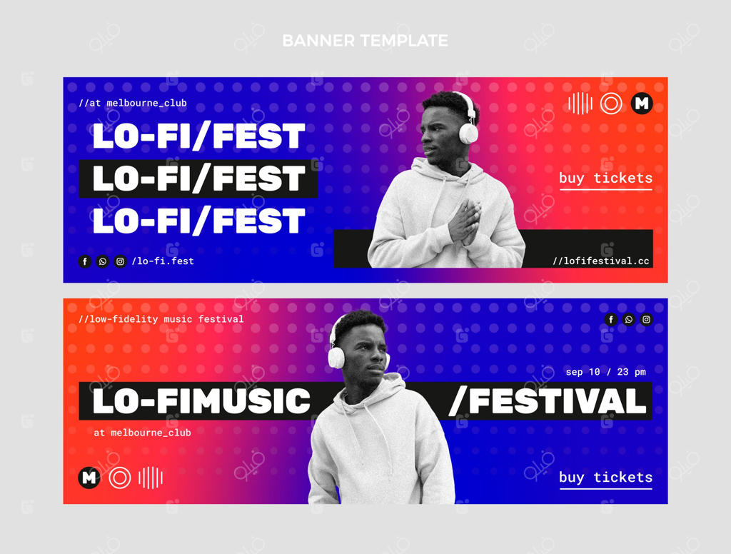 بَنِرهای افقی فستیوال موسیقی با طرح هافتون گرادیان