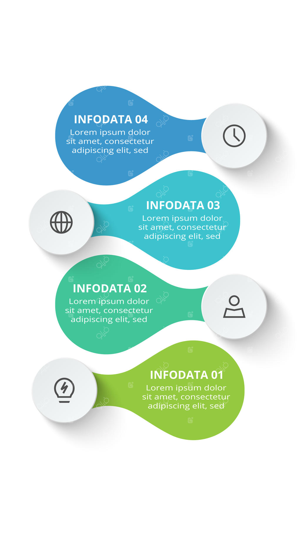 طرح مفهومی خلاقانه اینفوگرافیک شامل ۴ مرحله، گزینه یا فرآیند جهت مصورسازی داده‌های تجاری