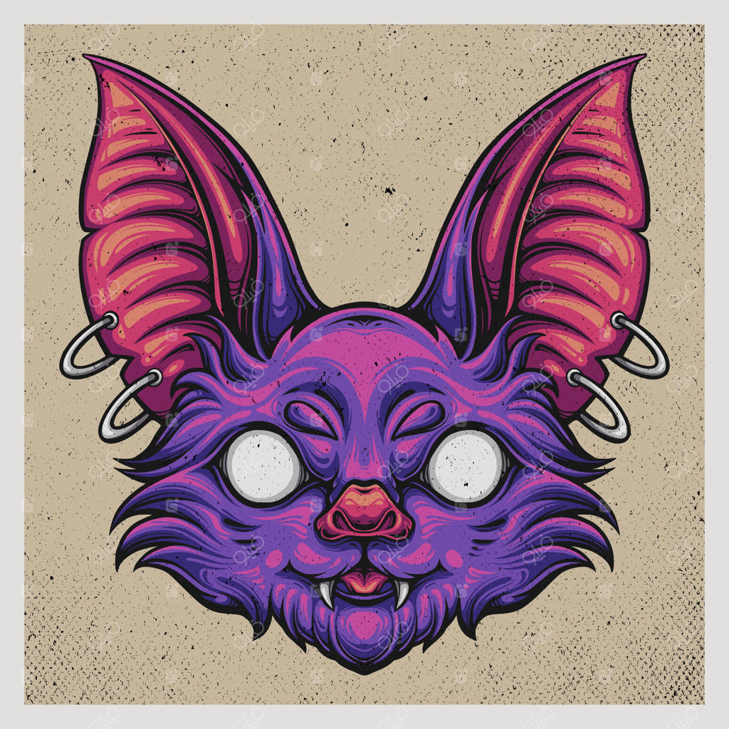 تصویر نقاشی شده قدیمی با چهره خفاش بامزه