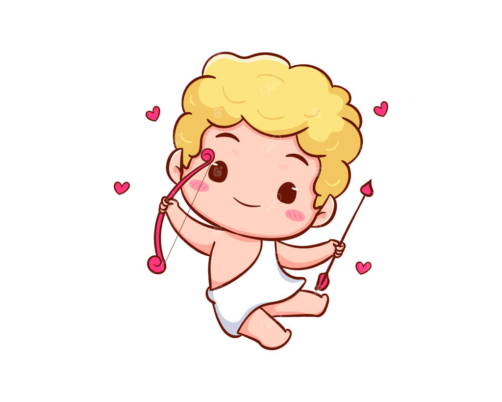 شخصیت کارتونی کیوپید بامزه با تیر و کمان. ویژه روز ولنتاین. زمینه سفید و ساده