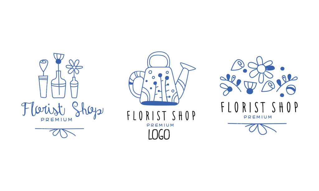 مجموعه لوگوی درجه یک گل‌فروشی، بوتیک گل‌فروشی، استودیو طراحی گل با طرح‌های دست‌کشیده