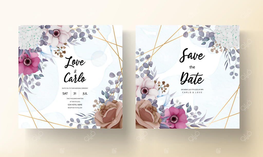 قالب کارت دعوت عروسی با طراحی زیبا و گل‌دار