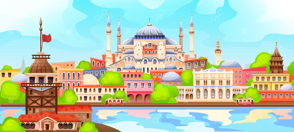 نمایی از استانبول و بناهای تاریخی آن - شهری در ترکیه با کلیسای ایاصوفیه و برج گالاتا